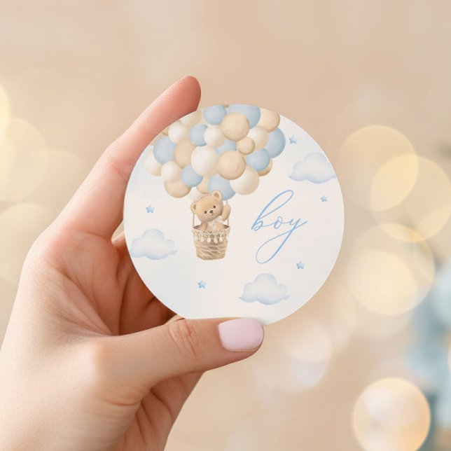 Gender Reveal Teddy Bear Blue Boy Classic Round Sticker (Creator Uploaded)