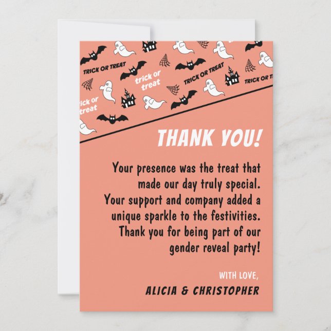 Gender reveal thank you cards cute spooky ghost (Front)