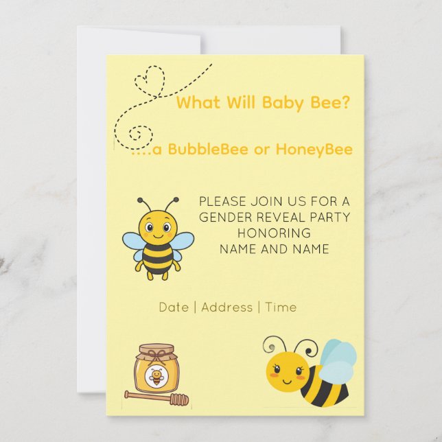Gender Reveal Theme Bee Save The Date (Front)