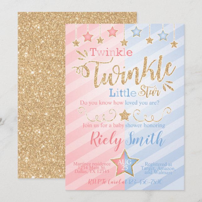 Gender Reveal Twinkle Little Star Baby Shower Invitation (Front/Back)