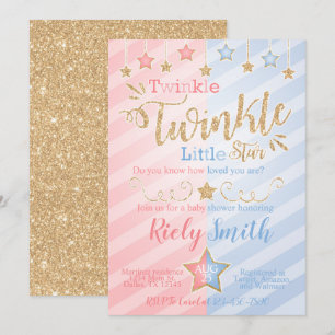 Gender Reveal Twinkle Little Star Baby Shower Invitation