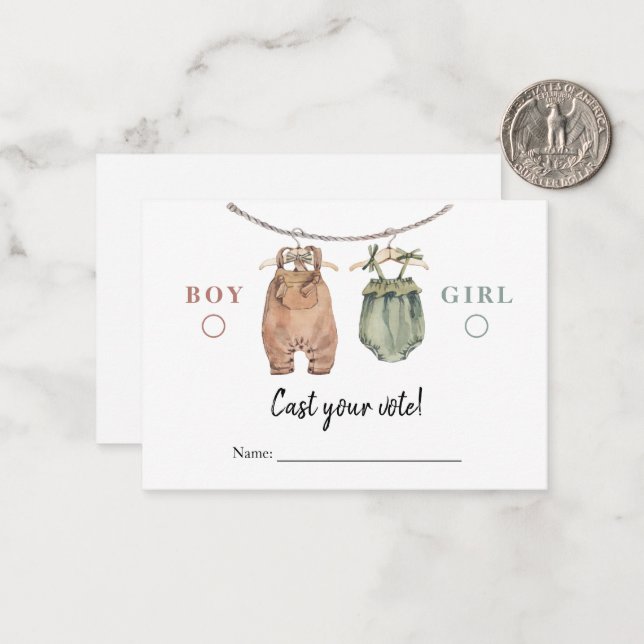 Gender Reveal Voting Card Boho Clothes (Front/Back In Situ)