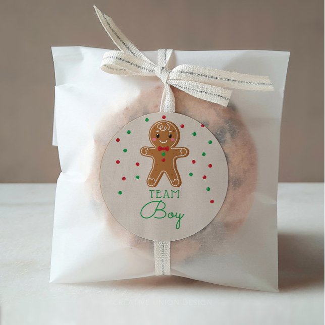 Gender Reveal Voting Team Boy Gingerbread Classic Round Sticker (Creator Uploaded)