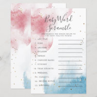 Gender Reveal Watercolor Baby Word Scramble Game
