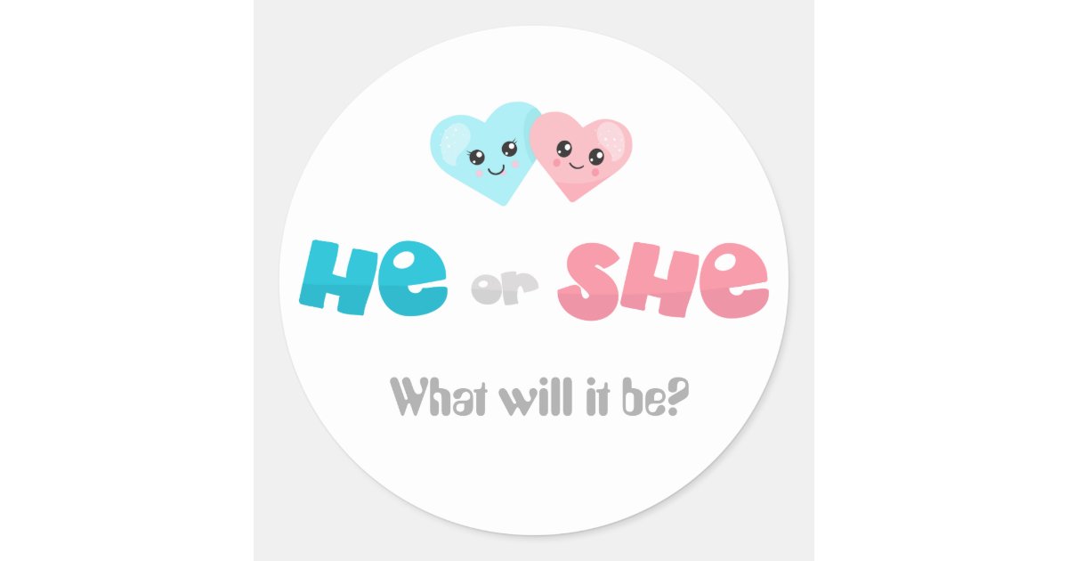 Gender Reveal What Will It Be He Or She Classic Round Sticker Zazzle