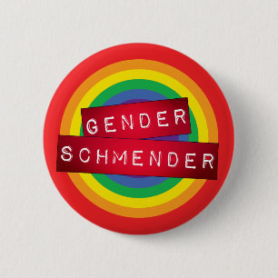 "Gender Schmender" red embossed label maker type 2 Inch Round Button