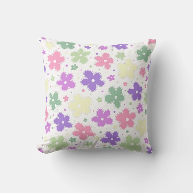 Genderfae Pride Flag Flowers Doodle Pastel Pink Throw Pillow (Front)