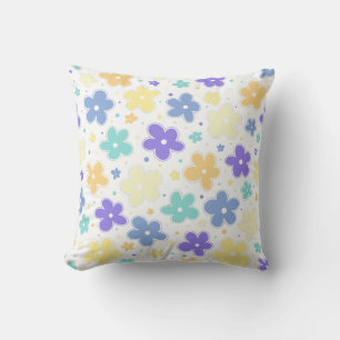 Genderfaun Pride Flag Flowers Doodle Pastel Blue Throw Pillow