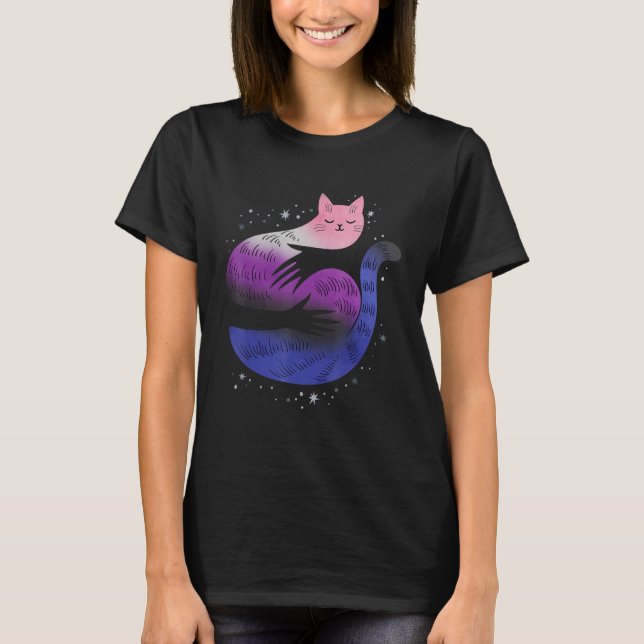 Genderfluid Cat Hug LGBT Pride Flag Nonbinary Tran T-Shirt (Front)