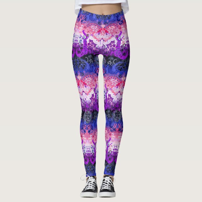 Genderfluid Dragon Damask - Genderfluid Pride Flag Leggings (Front)