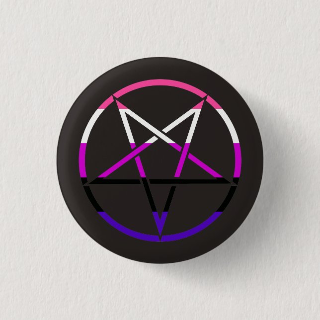 Genderfluid flag pentagram 1 inch round button (Front)