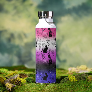 Genderfluid Pride Black Cat - Mystical Witchy Water Bottle