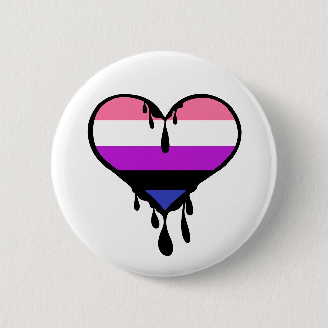 Genderfluid Pride Dripping Heart 2 Inch Round Button (Front)