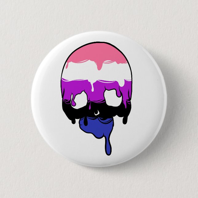 Genderfluid Pride Dripping Skull 2 Inch Round Button (Front)