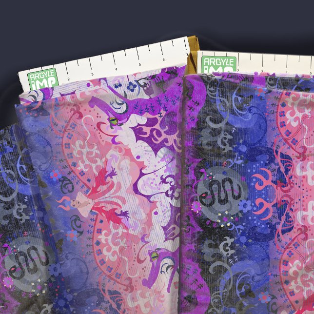 Genderfluid Pride Flag Colours Dragon Damask Fabric (close-up with ruler)