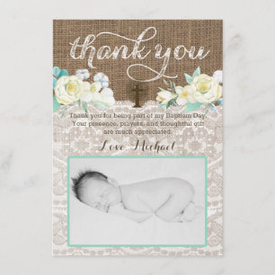Genderless Baptism thank you card, Boy Girl Twins Card