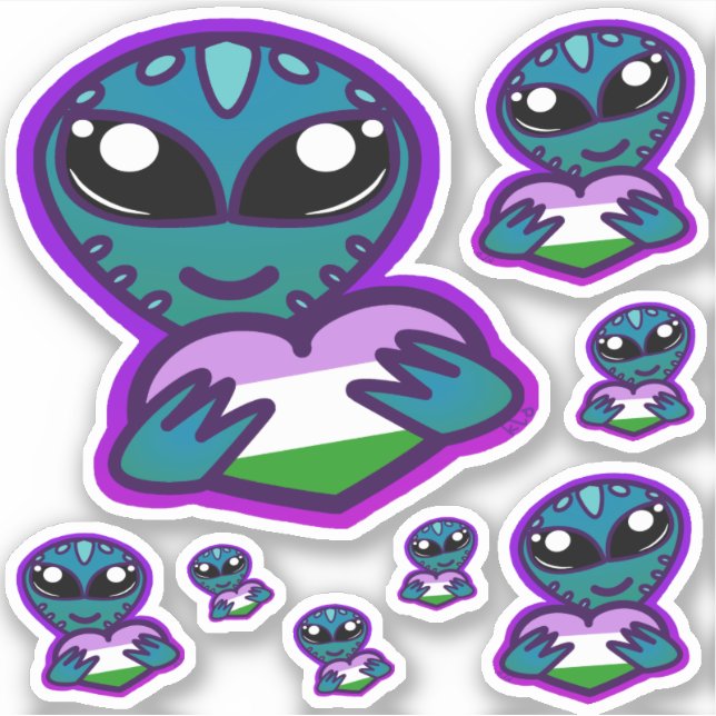 Genderqueer and Proud Alien Stickers (Front)