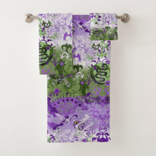 Genderqueer Dragon Damask - Genderqueer Pride Flag Bath Towel Set