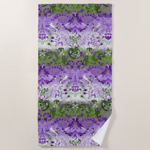 Genderqueer Dragon Damask - Genderqueer Pride Flag Beach Towel