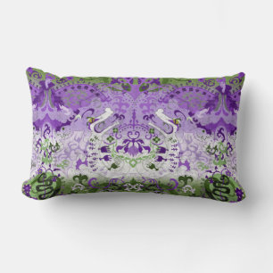 Genderqueer Dragon Damask - Genderqueer Pride Flag Lumbar Pillow