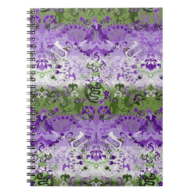 Genderqueer Dragon Damask - Genderqueer Pride Flag Notebook (Front)