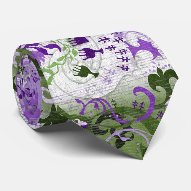 Genderqueer Dragon Damask - Genderqueer Pride Flag Tie (Rolled)