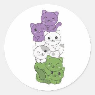 Genderqueer Flag Cat Pride Lgbtq Cute Cat Classic  Round Sticker