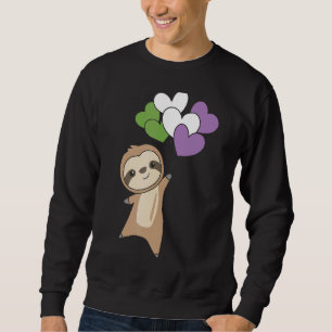 Genderqueer Flag Pride Lgbtq Balloon Hearts Sloth Sweatshirt
