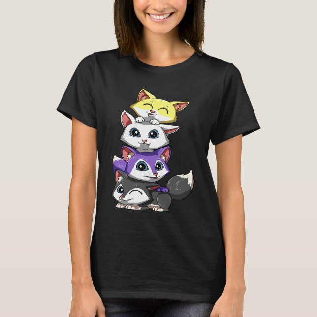 Genderqueer Nonbinary Pride LGBTQ Foxes T-Shirt (Front)