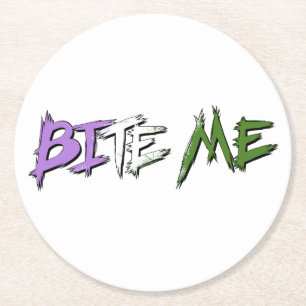 Genderqueer Pride Bite Me Round Paper Coaster