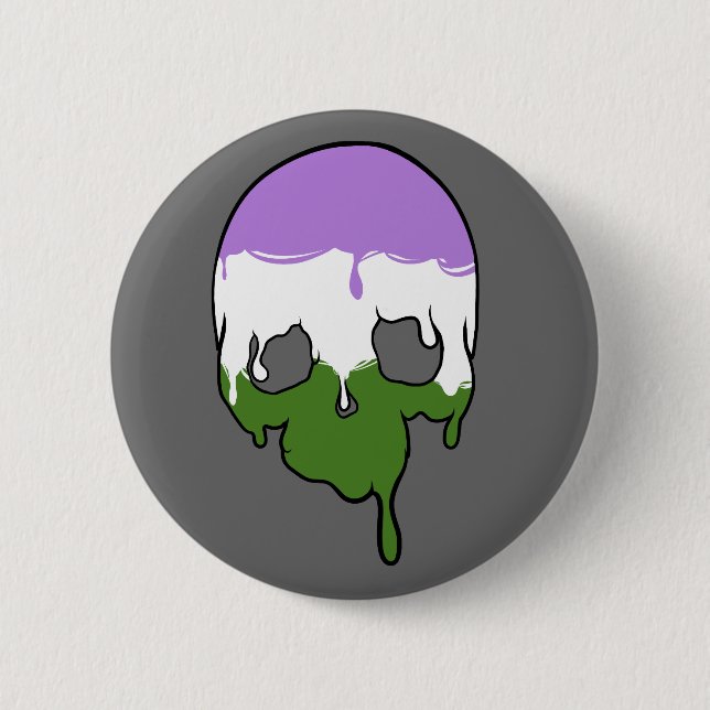 Genderqueer Pride Dripping Skull 2 Inch Round Button (Front)