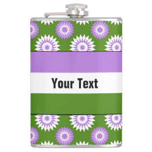 Genderqueer pride flag with a green flower pattern hip flask