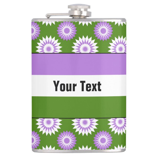 Genderqueer pride flag with a green flower pattern hip flask (Front)
