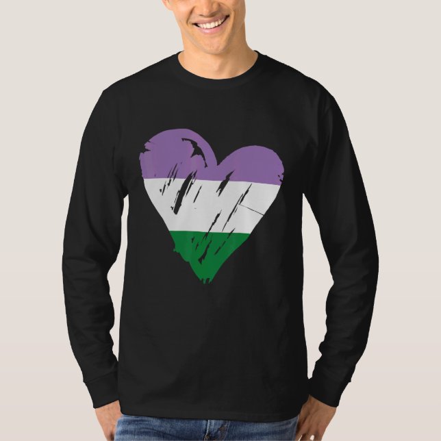 Genderqueer Pride Heart Flag 1 T-Shirt (Front)
