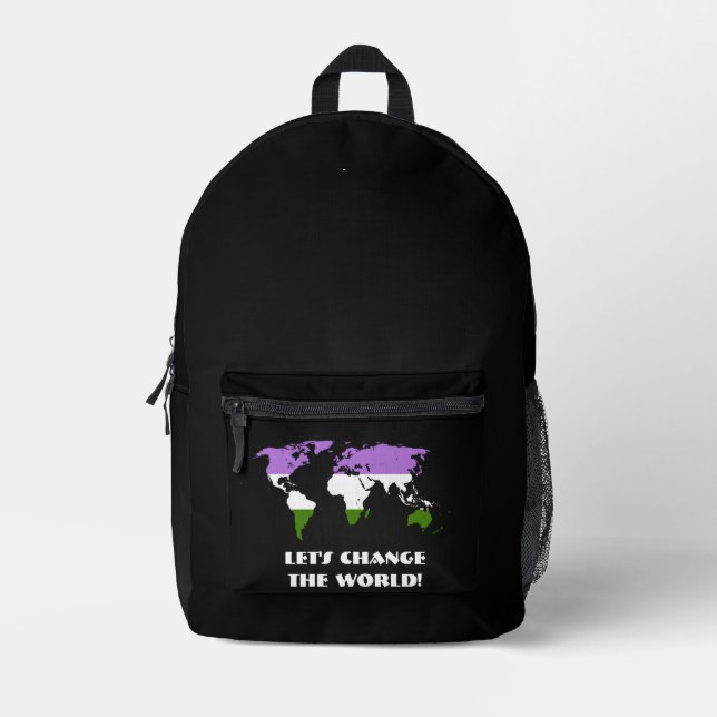 Genderqueer Pride Map of The World  Printed Backpack (Front)
