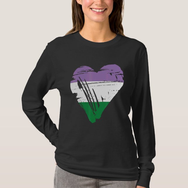 Genderqueer Pride Retro Heart Flag T-Shirt (Front)