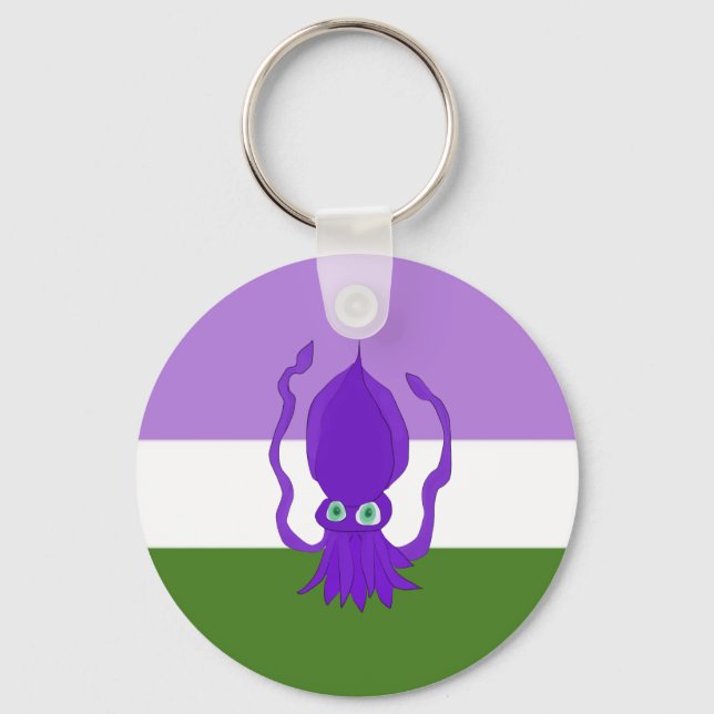 Genderqueer Pride Squid Keychain (Front)