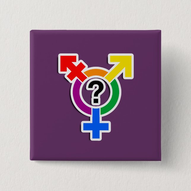 GENDERQUEER SYMBOL RAINBOW 3D 2 INCH SQUARE BUTTON (Front)