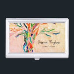 Genealogist Family Tree Beige Business Card Holder<br><div class="desc">This unique Family Tree business card case is ideal for those involved in genealogy and research. The original Tree of Life design was made in mosaic using small fragments of brightly coloured glass. Personalize it with your name and contact details and to edit further by click the "customize further" link...</div>