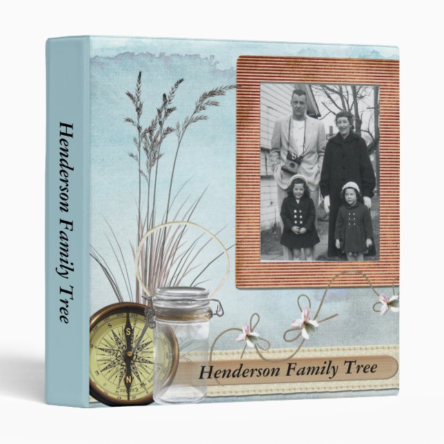 Genealogy Blue Photo Family Tree 3 Ring Binder (Front/Spine)
