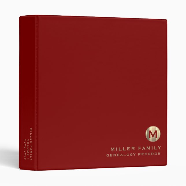 Genealogy Records Red Gold Monogram Binder (Front/Spine)