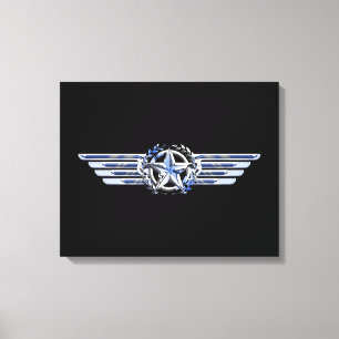 General Air Pilot Chrome Like Star Wings Black Canvas Print