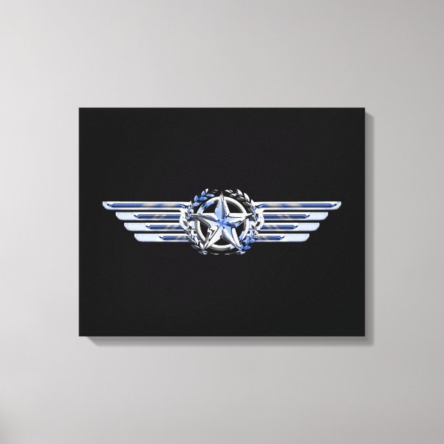 General Air Pilot Chrome Like Star Wings Black Canvas Print (Front)