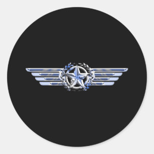 General Air Pilot Chrome Like Star Wings Black Classic Round Sticker