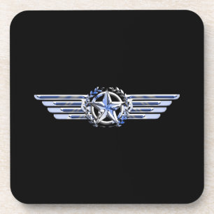 General Air Pilot Chrome Like Star Wings Black Coaster