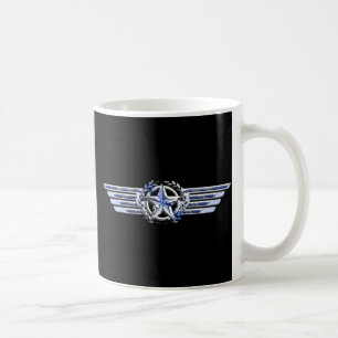 General Air Pilot Chrome Like Star Wings Black Coffee Mug