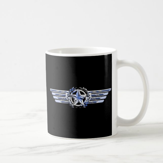 General Air Pilot Chrome Like Star Wings Black Coffee Mug (Right)