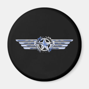 General Air Pilot Chrome Like Star Wings Black Magnet