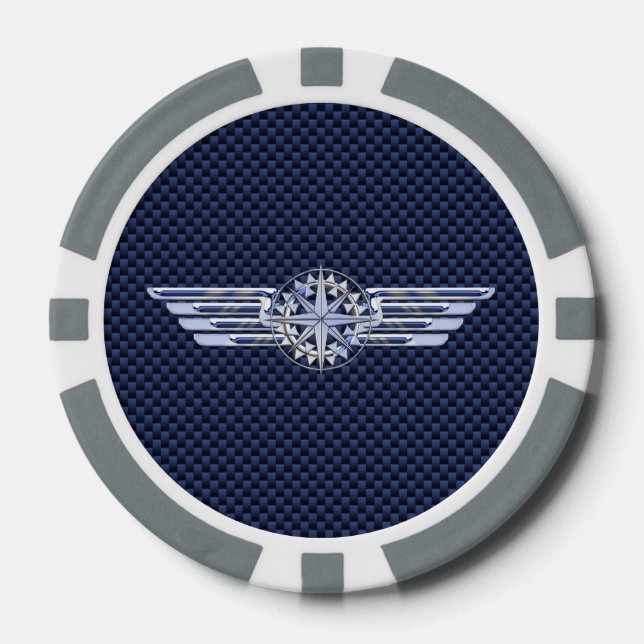 General Air Pilot Chrome Like Wings Compass Poker Chips (Front)
