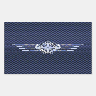 General Air Pilot Chrome Like Wings Compass Sticker